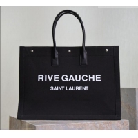 Luxurious Saint Laurent Rive Gauche Large Tote bag in Linen and Cotton 509415 Black 2026