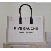 Good Quality Saint Laurent Rive Gauche Large Tote bag in Linen and Cotton 509415 White 2026