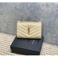 Reasonable Price Saint Laurent Grained Leather Short Wallet 575974 Beige 2026