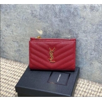 Famous Brand Saint Laurent Grained Leather Short Wallet 575974 Red 2026