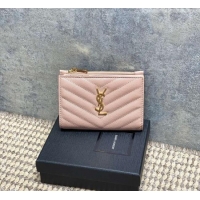Top Grade Saint Laurent Grained Leather Short Wallet 575974 Pink 2026