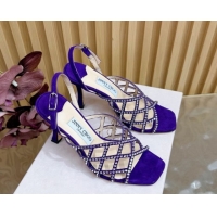 Hot Style Jimmy Choo Suede and Strass Heel Sandals 9cm JC020701 Purple 2026