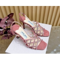 Practical Jimmy Choo Suede and Strass Heel Sandals 9cm JC020701 Pink 2026