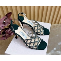 Luxury Jimmy Choo Suede and Strass Heel Sandals 9cm JC020701 Green 2026