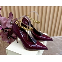 Classic Hot Jimmy Choo Patent Leather Heel Sandals 10cm with Chain Strap JC020702 Burgundy 2026
