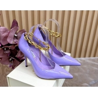 Good Quality Jimmy Choo Patent Leather Heel Sandals 10cm with Chain Strap JC020702 Purple 2026