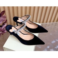 Duplicate Jimmy Choo Bing Heel Mules 6.5cm with Strass Strap in Velvet Black 2026 0724001