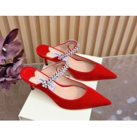 Grade Quality Jimmy Choo Bing Heel Mules 6.5cm with Strass Strap in Velvet 0724001 Red 2026