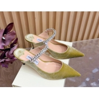 Best Grade Jimmy Choo Bing Heel Mules 6.5cm with Strass Strap in Velvet 0724001 Green 2026
