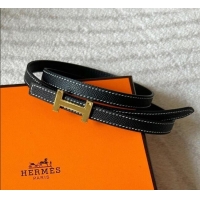 Best Quality Hermes Focus belt buckle & Reversible leather strap 1.3cm 0314 Black/Gold 2025