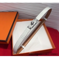 Famous Brand Hermes Kelly Duo Belt 1.8cm in Crocodile Embossed Calfskin with Metal-Tone Buckle H2011025 White/Silver 202