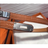 New Fashion Hermes Kelly Duo Belt 1.8cm in Crocodile Embossed Calfskin with Metal-Tone Buckle H2011025 Brown/Silver 2025