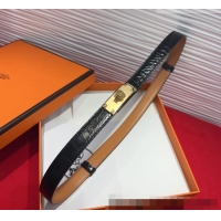 Grade Hermes Kelly Duo Belt 1.8cm in Crocodile Embossed Calfskin with Metal-Tone Buckle H2011025 Black/Gold 2025