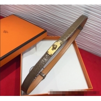 Buy Best Hermes Kelly Duo Belt 1.8cm in Crocodile Embossed Calfskin with Metal-Tone Buckle H2011025 Grey/Gold 2025