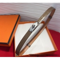 New Design Hermes Kelly Duo Belt 1.8cm in Crocodile Embossed Calfskin with Metal-Tone Buckle H2011025 Grey/Silver 2025