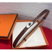 Discount Hermes Kelly Duo Belt 1.8cm in Crocodile Embossed Calfskin with Metal-Tone Buckle H2011025 Dark Brown/Silver 20