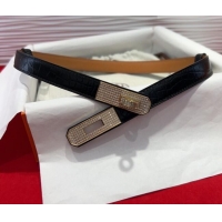 Low Cost Hermes Kelly Duo Belt 1.8cm in Crocodile Embossed Calfskin with Gold Strass Paved Buckle H2011025 Black 2025