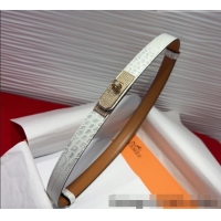 Popular Style Hermes Kelly Duo Belt 1.8cm in Crocodile Embossed Calfskin with Gold Strass Paved Buckle H2011025 White 20