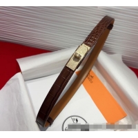 Promotional Hermes Kelly Duo Belt 1.8cm in Crocodile Embossed Calfskin with Gold Strass Paved Buckle H2011025 Dark Brown