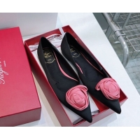 Best Grade Roger Vivier Rose Ballerinas Flat in Satin 0225008 Black 2026