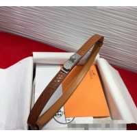 Best Quality Hermes Kelly Duo Belt 1.8cm in Crocodile Embossed Calfskin with Silver Strass Paved Buckle H2011025 Brown 2