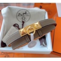 Top Design Hermes Rivale Belt 1.8cm with Two Medor Studs and Ring Buckle in Epsom Leather 8196 Grey/Gold 2025