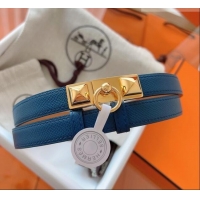 Super Quality Hermes Rivale Belt 1.8cm with Two Medor Studs and Ring Buckle in Epsom Leather 8196 Blue 2025