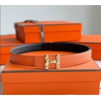 Best Price Hermes Women's Fibbia da Cintura H Infini Reversible Leather Belt 2.4cm 0617 Orange/Gold 2025