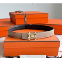 Top Quality Hermes Women's Fibbia da Cintura H Infini Reversible Leather Belt 2.4cm 0617 Grey/Gold 2025