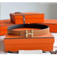 New Fashion Hermes Women's Fibbia da Cintura H Infini Reversible Leather Belt 2.4cm 0617 Brown/Gold 2025