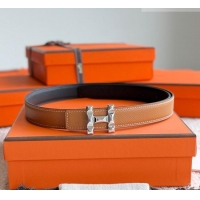 Best Quality Hermes Women's Fibbia da Cintura H Infini Reversible Leather Belt 2.4cm 0617 Brown/Silver 2025