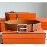 Super Quality Hermes Ceinture Romain Belt 3.5cm in Grained Leather 0617 Brown 2025