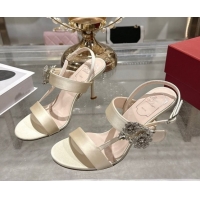 Pretty Style Roger Vivier Strass Flower Heel Sandals 7.5cm in Satin 0225034 White 2026