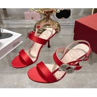 Sumptuous Roger Vivier Strass Flower Heel Sandals 7.5cm in Satin 0225034 Red 2026 