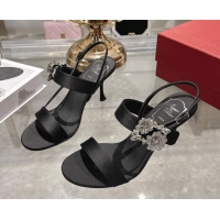 Perfect Roger Vivier Strass Flower Heel Sandals 7.5cm in Satin 0225034 Black 2026