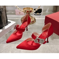 Best Grade Roger Vivier Bouquet Strass Flower Pumps 8.5cm in Satin 0225034 Black Red 2026
