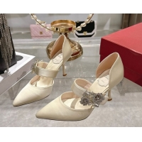 Buy Luxury Roger Vivier Bouquet Strass Flower Pumps 8.5cm in Satin 0225034 White 2026