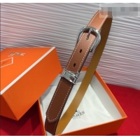 Good Quality Hermes Ecuyere Leather Belt 2.4cm 0617 Brown/Silver 2025