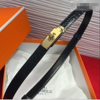 Famous Brand Hermes Kelly Duo Belt 1.8cm in Crocodile Embossed Calfskin H2010025 Black/Yellow Gold 2025