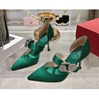 Best Price Roger Vivier Bouquet Strass Flower Pumps 8.5cm in Satin 0225034 Green 2026