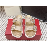 Good Quality Roger Vivier Slidy Viv' Strass Buckle Flat Slides Sandal 0225043 Gold 2026