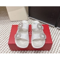 Unique Style Roger Vivier Slidy Viv' Strass Buckle Flat Slides Sandal 0225043 Silver 2026