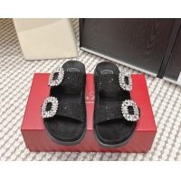 Good Looking Roger Vivier Slidy Viv' Strass Buckle Flat Slides Sandal 0225043 Black 2026
