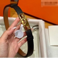 Famous Brand Hermes Women's Rivale Belt 1.8cm with Two Medor Studs and Ring Buckle H5022 Black/Gold 2025