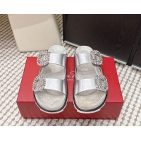 Purchase Roger Vivier Slidy Viv' Strass Buckle Flat Slides Sandal 0225043 Silver 2026