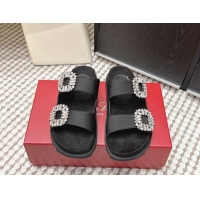 Best Product Roger Vivier Slidy Viv' Strass Buckle Flat Slides Sandal 0225043 Black 2026