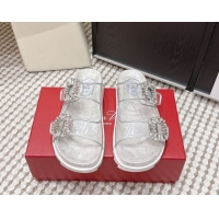 Stylish Roger Vivier Slidy Viv' Strass Buckle Flat Slides Sandal Clear 0225048 2026