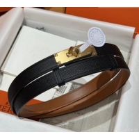 Cheapest Hermes Hunter Calfskin Leather Belt 1.8cm with Kelly Buckle HS091202 Black/Gold 2025