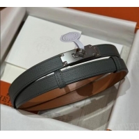 Reasonable Price Hermes Hunter Calfskin Leather Belt 1.8cm with Kelly Buckle HS091202 Grey/Silver 2025