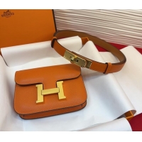 Buy Cheap Hermes Kelly Buckle Slim Pouch Belt in Grained Calfskin with Gold Hardware 0104 Orange 2026